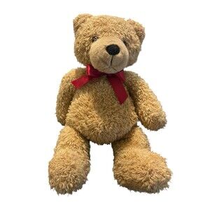 GUND #5083 Brown Teddy Bear‎ Plush Stuffed Animal Toy Red Ribbon 16" Chubby